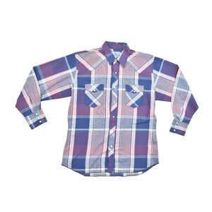 Vintage American Hero Men's Western Shirt Purple Plaid Size L Vtg